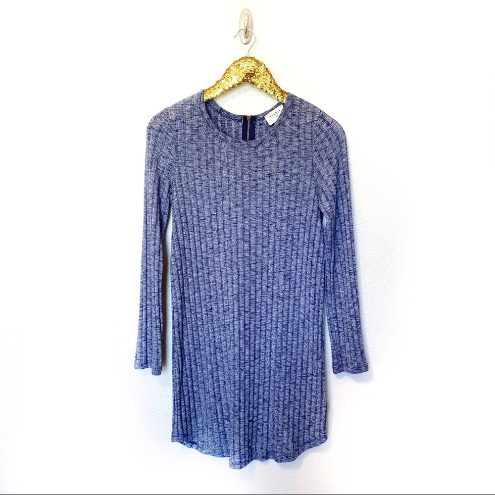 Everly Ribbed Long Sleeve Sweater Dress Heathered Blue